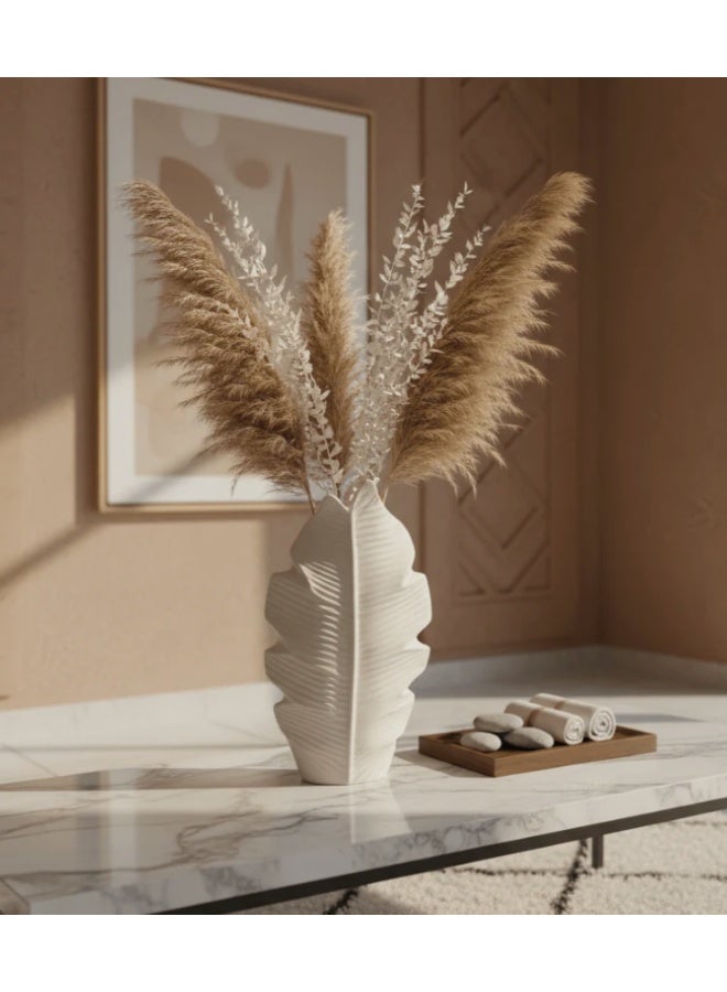 AKDC Luxury Leaf-Inspired Ceramic Flower Vase – Elegant White Decorative Vase with Artistic Leaf Shape Design, 30 cm - Image 3